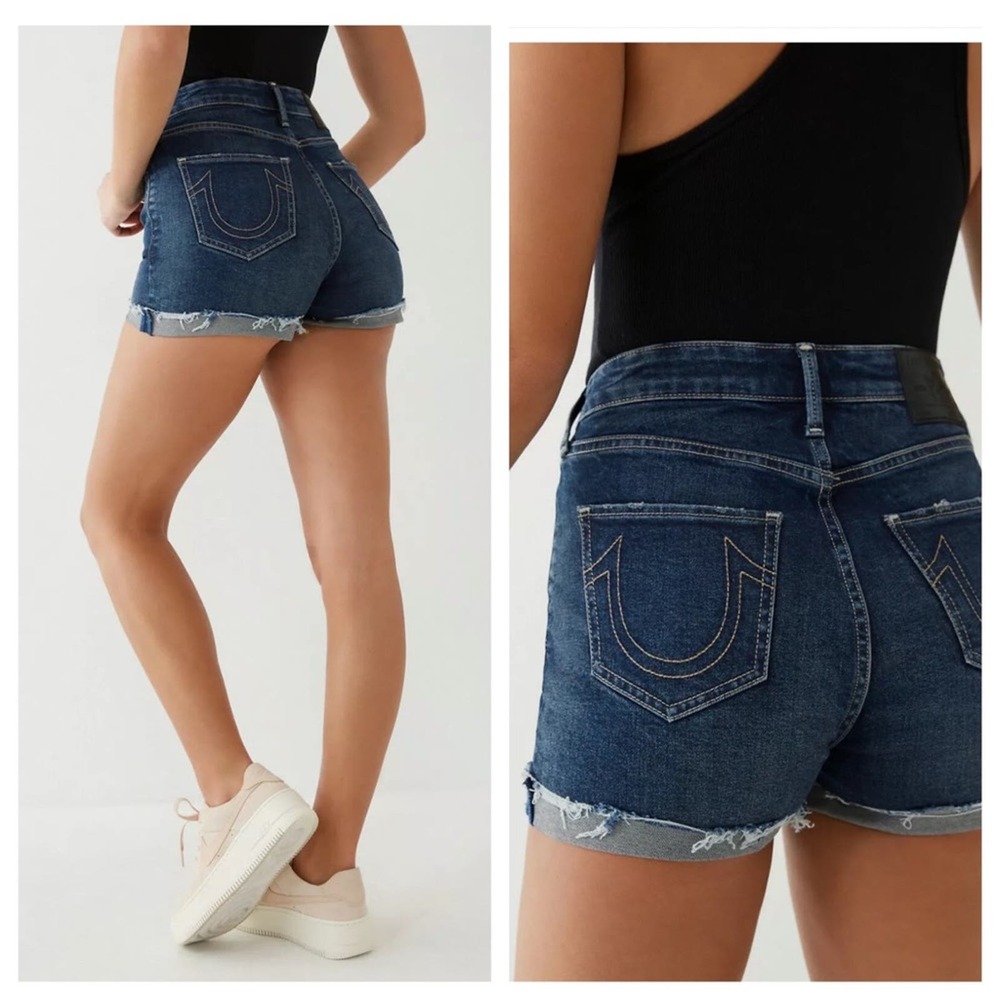 True Religion Shorts NWT Jeannie Curvy Jean Shorts Cuffed Raw Hem High Rise 30